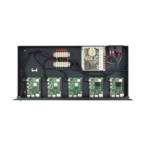 Rack for 5 Raspberry Pi 4 with internal power supply
