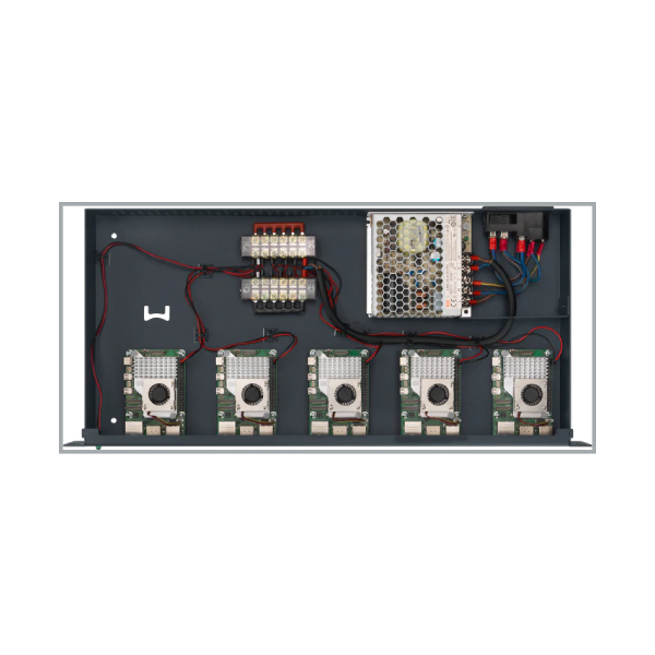Rack for 5 Raspberry Pi 5 with internal power supply